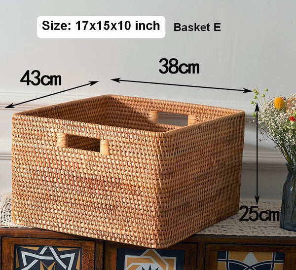 Rectangular Storage Basket, Woven Storage Baskets, Rattan Storage Basket for Clothes, Storage Baskets for Bathroom, Kitchen Storage Basket-LargePaintingArt.com