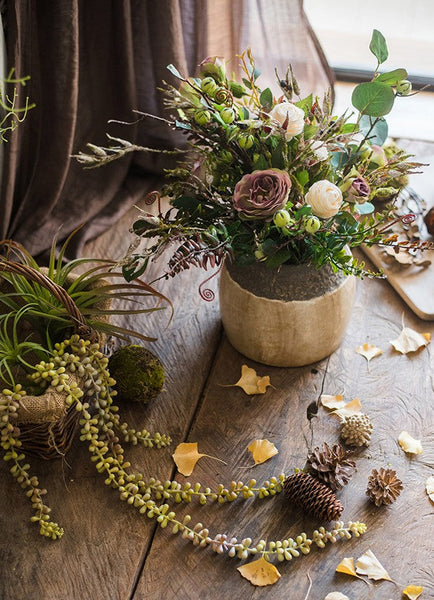 Eucalyptus leaves, Rose, Ranunculus Asiaticus Flowers, Beautiful Modern Flower Arrangement for Living Room, Ctreative Artificial Floral for Home Decoration-LargePaintingArt.com