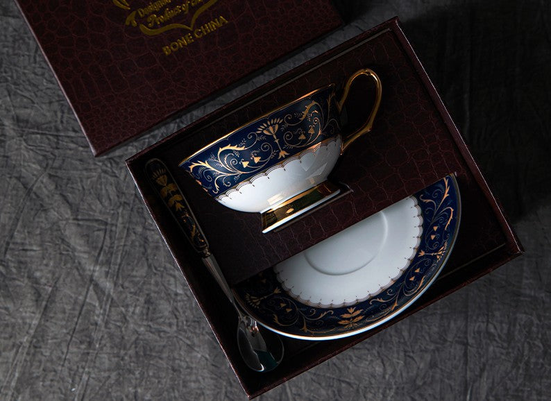 Bone China Porcelain Tea Cup Set, Unique Blue Tea Cup and Saucer in Gift Box, Royal Ceramic Cups, Elegant Ceramic Coffee Cups-LargePaintingArt.com