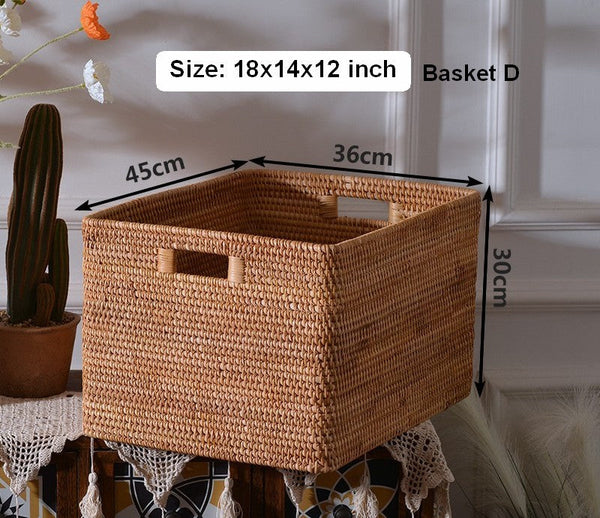 Storage Basket for Shelves, Woven Storage Basket for Toys, Rattan Storage Basket for Clothes, Large Rectangular Storage Basket, Storage Baskets for Bedroom-LargePaintingArt.com