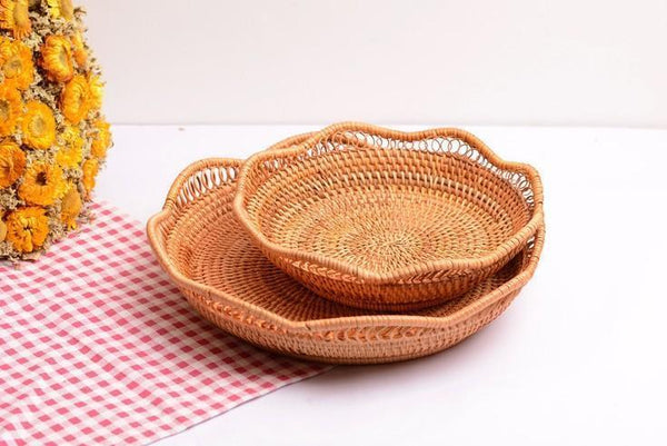 Woven Rattan Basket, Fruit Storage Basket, Woven Round Storage Basket, Storage Baskets for Kitchen-LargePaintingArt.com