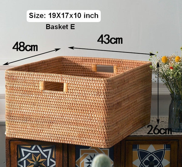Extra Large Rectangular Storage Basket, Large Storage Baskets for Clothes, Woven Rattan Storage Basket for Shelves, Storage Baskets for Kitchen-LargePaintingArt.com