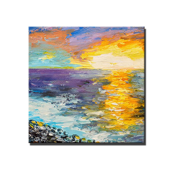 Seascape Sunrise Painting, Abstract Landscape Painting, Landscape Paintings for Living Room, Heavy Texture Wall Art Painting, Bedroom Wall Art Ideas-LargePaintingArt.com