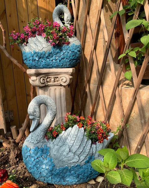 Large Swan Statue for Garden, Swan Flower Pot, Animal Statue for Garden Courtyard Ornament, Villa Outdoor Decor Gardening Ideas-LargePaintingArt.com