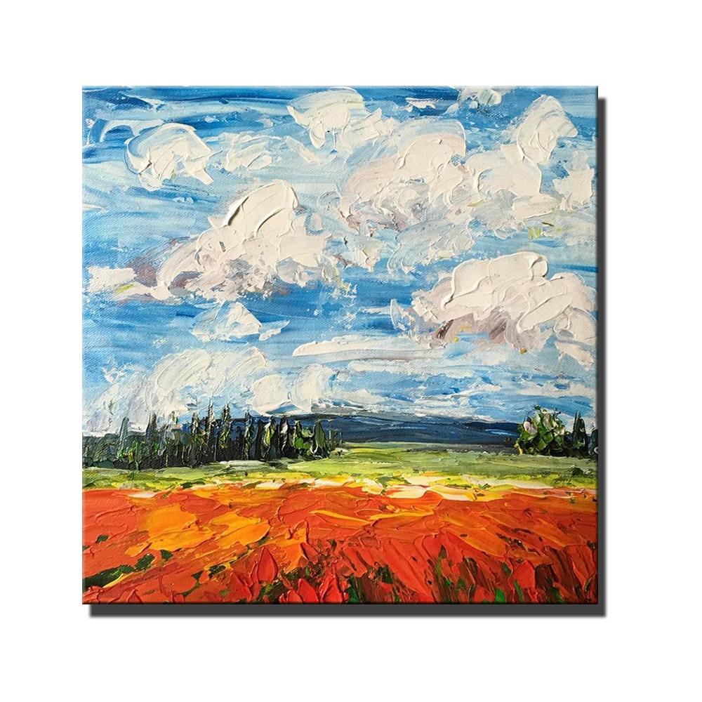 Red Poppy Field and Sky, Abstract Landscape Painting, Landscape Paintings for Living Room, Large Landscape Painting for Dining Room, Heavy Texture Painting-LargePaintingArt.com