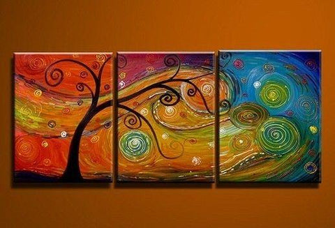 Tree of Life Painting, Abstract Art Painting, 3 Piece Canvas Art, Canvas Painting, Large Group Painting-LargePaintingArt.com