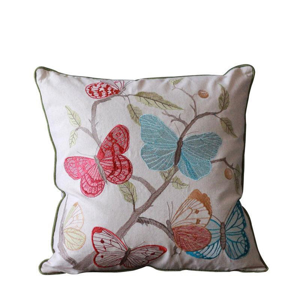 Beautiful Embroider Butterfly Cotton and linen Pillow Cover, Decorative Throw Pillows, Decorative Sofa Pillows, Decorative Pillows for Couch-LargePaintingArt.com