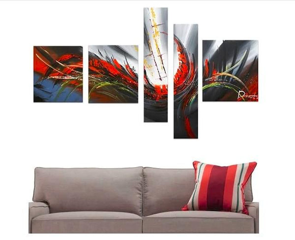 Abstract Canvas Painting, Simple Acrylic Art, 5 Piece Wall Painting, Canvas Painting for Living Room, Contemporary Modern Art-LargePaintingArt.com