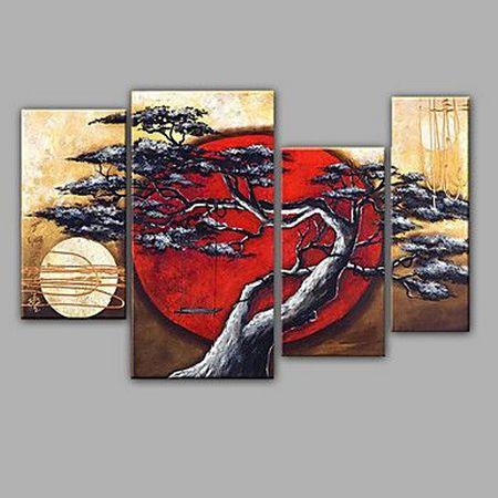 4 Piece Canvas Paintings, Tree Paintings, Moon and Tree Painting, Buy Art Online, Large Painting for Sale, Living Room Acrylic Paintings-LargePaintingArt.com