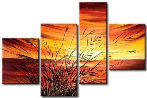 Sunset by the Lake, 4 Piece Canvas Art, Painting for Sale, Bedroom Canvas Painting-LargePaintingArt.com