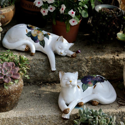 Lovely Cat Statue for Garden Ornament, Sleeping Cats Resin Statues, Garden Courtyard Decoration, Villa Outdoor Decor Gardening Ideas, House Warming Gift-LargePaintingArt.com