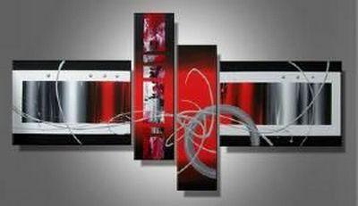 Red Abstract Acrylic Art, Simple Modern Art, Large Painting for Living Room, Large Canvas Art Painting, 4 Piece Wall Art, Buy Painting Online-LargePaintingArt.com