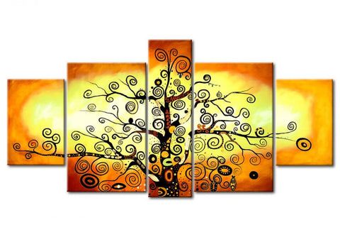 5 Piece Canvas Paintings, Tree of Life Painting, Abstract Acrylic Painting, Large Painting for Living Room, Acrylic Painting on Canvas-LargePaintingArt.com