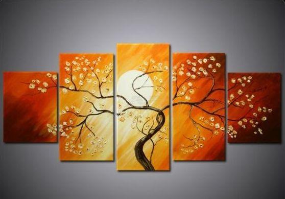 Flower Tree under Moon Painting, 5 Piece Canvas Art, Abstract Painting, Bedroom Canvas Painting-LargePaintingArt.com