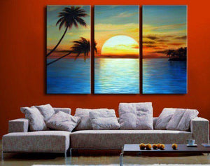 Landscape Painting, Sunrise Painting, 3 Piece Painting, Acrylic Painting on Canvas, Wall Art Paintings-LargePaintingArt.com