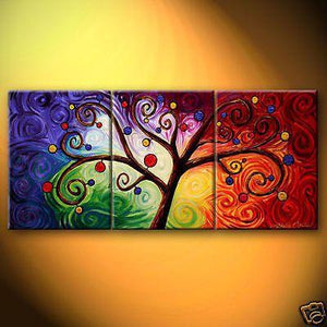 Large Canvas Painting, 3 Piece Canvas Art, Tree of Life Painting, Hand Painted Canvas Art, Acrylic Painting on Canvas-LargePaintingArt.com