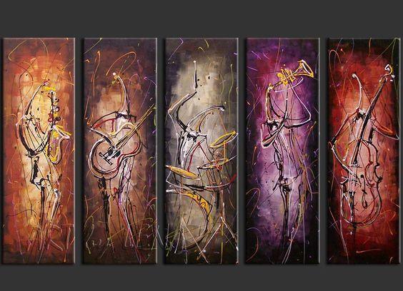 5 Piece Abstract Painting, Musician Painting, Music Painting, Acrylic Canvas Painting, Modern Paintings for Living Room-LargePaintingArt.com