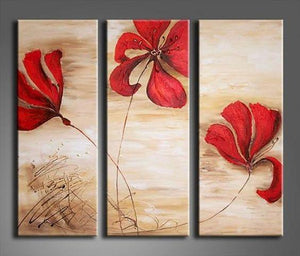 Acrylic Flower Paintings, Acrylic Wall Art Painting, Red Flower Painting, Modern Contemporary Paintings-LargePaintingArt.com
