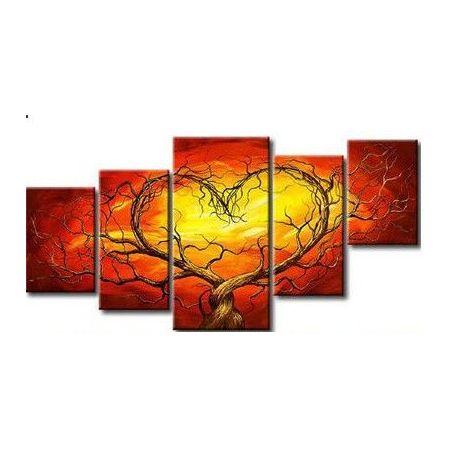 5 Piece Canvas Artwork, Tree of Life Painting, Acrylic Painting on Canvas, Abstract Art of Love, Extra Large Art Painting-LargePaintingArt.com