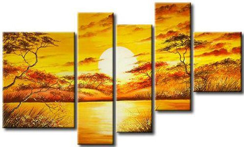 African Big Tree Painting, Living Room Room Wall Art, 5 Piece Canvas Painting, Abstract Painting-LargePaintingArt.com