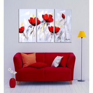 Bedroom Wall Art Painting, Acrylic Flower Paintings, Red Flower Painting, Abstract Flower Artwork-LargePaintingArt.com