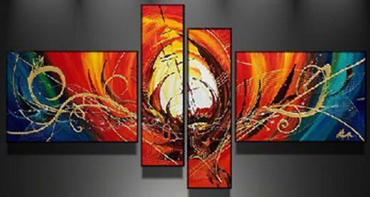 Red Canvas Art Painting, Abstract Acrylic Art, 4 Piece Abstract Art Paintings, Large Painting on Canvas, Buy Painting Online-LargePaintingArt.com