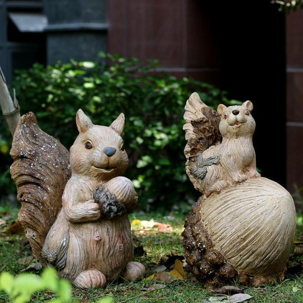 Large Squirrel with Pine Cones Statue for Garden, Animal Statue for Garden Ornament, Villa Outdoor Decor Gardening Ideas-LargePaintingArt.com