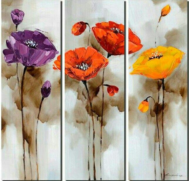 Flower Abstract Art, Bedroom Abstract Painting, 3 Piece Wall Art, Simple Canvas Art, Flower Canvas Paintings, Heavy Texture Canvas Art-LargePaintingArt.com