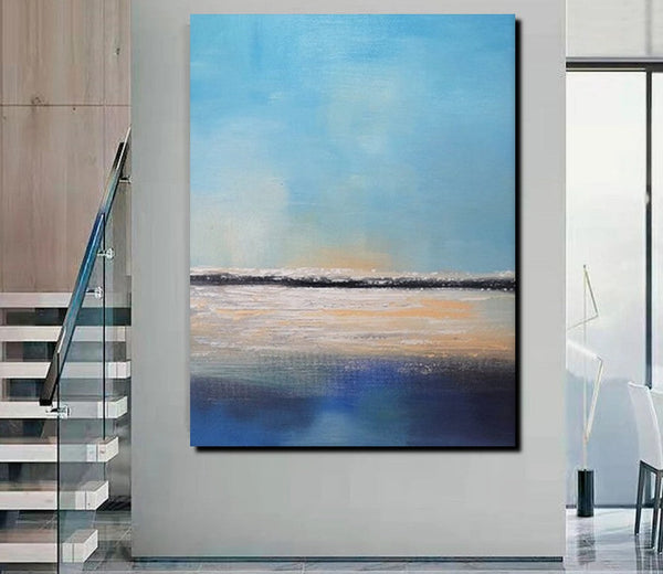 Simple Seascape Painting, Living Room Wall Art Painting, Landscape Canvas Paintings, Extra Large Acrylic Paintings, Bedroom Modern Paintings-LargePaintingArt.com