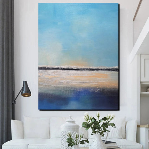 Simple Seascape Painting, Living Room Wall Art Painting, Landscape Canvas Paintings, Extra Large Acrylic Paintings, Bedroom Modern Paintings-LargePaintingArt.com
