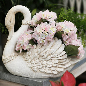 Large White Swan Flower Pot, Animal Statue for Garden Ornament, Swan Lovers Statues, Villa Courtyard Decor, Outdoor Decoration Ideas, Garden Ideas-LargePaintingArt.com