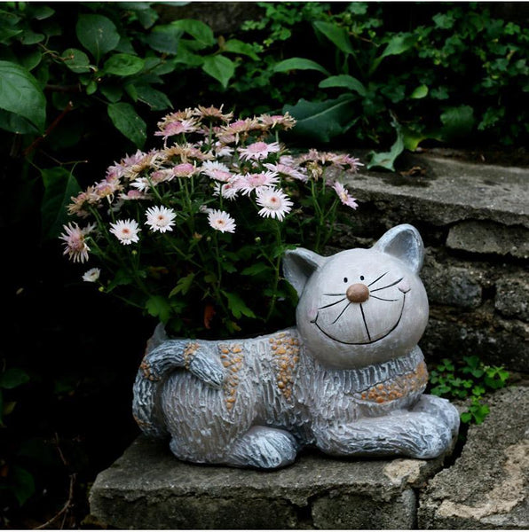 Large Cat Statue, Sitting Cat Flower Pot Statue, Pet Statue for Garden Courtyard Ornaments, Villa Outdoor Decor Gardening Ideas-LargePaintingArt.com