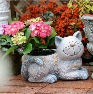 Large Cat Statue, Sitting Cat Flower Pot Statue, Pet Statue for Garden Courtyard Ornaments, Villa Outdoor Decor Gardening Ideas-LargePaintingArt.com