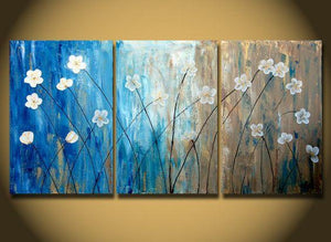Flower Paintings, Acrylic Flower Painting, 3 Piece Wall Art, Modern Contemporary Painting-LargePaintingArt.com