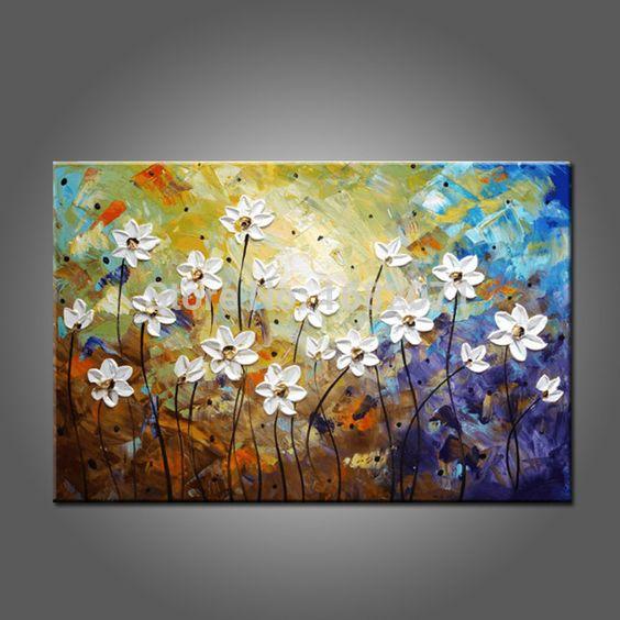 Daisy Flower Painting, Acrylic Flower Paintings, Bedroom Wall Art Painting, Flower Painting Abstract, Wall Art Paintings-LargePaintingArt.com