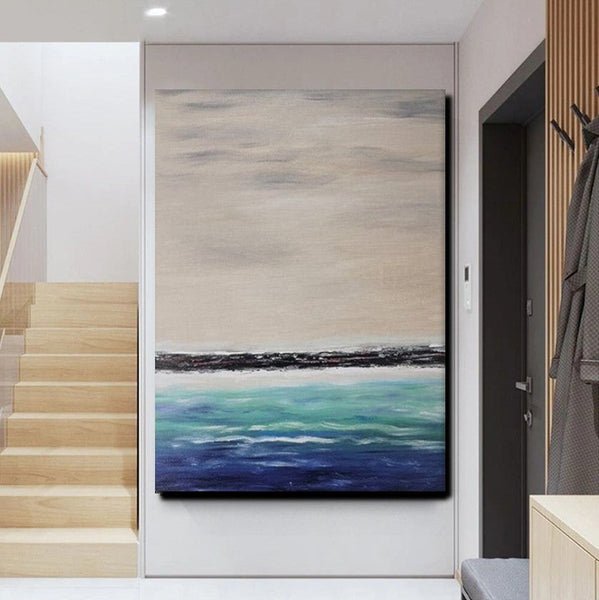Simple Modern Art, Seascape Canvas Painting, Living Room Wall Art Ideas, Landscape Acrylic Paintings, Large Paintings for Dining Room-LargePaintingArt.com