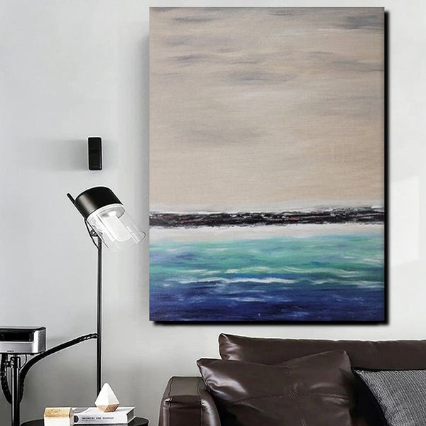 Simple Modern Art, Seascape Canvas Painting, Living Room Wall Art Ideas, Landscape Acrylic Paintings, Large Paintings for Dining Room-LargePaintingArt.com