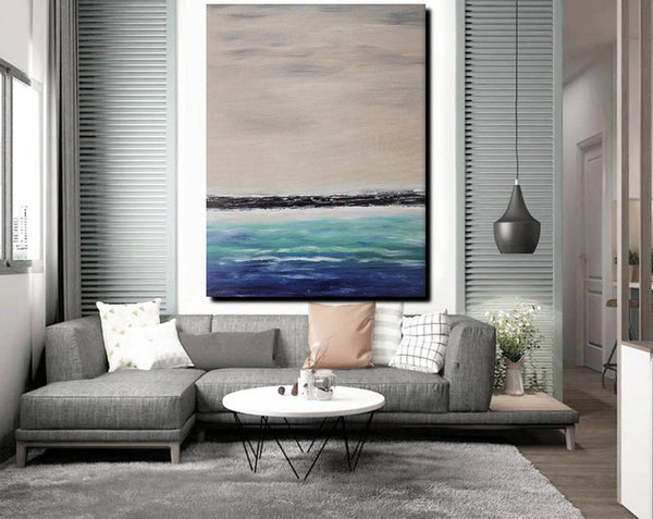Simple Modern Art, Seascape Canvas Painting, Living Room Wall Art Ideas, Landscape Acrylic Paintings, Large Paintings for Dining Room-LargePaintingArt.com