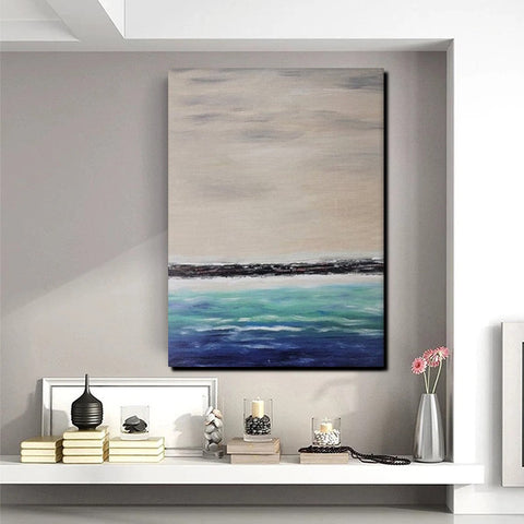 Simple Modern Art, Seascape Canvas Painting, Living Room Wall Art Ideas, Landscape Acrylic Paintings, Large Paintings for Dining Room-LargePaintingArt.com