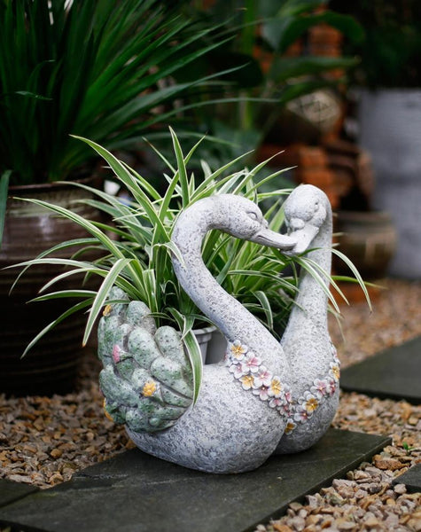 Extra Large Animal Statue for Garden Ornament, Swan Lovers Flower Pot, Swan Lovers Statues, Villa Courtyard Decor, Outdoor Decoration Ideas, Garden Ideas-LargePaintingArt.com