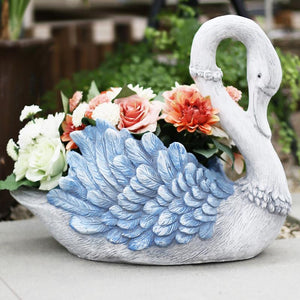 Large Blue Swan Flower Pot, Animal Statue for Garden Ornament, Swan Lovers Statues, Villa Courtyard Decor, Outdoor Decoration Ideas, Garden Ideas-LargePaintingArt.com