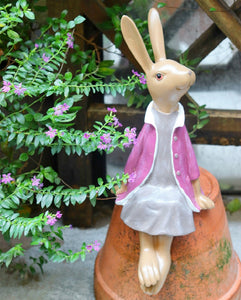 Sitting Rabbit Lovers Statue for Garden, Beautiful Garden Courtyard Ornaments, Villa Outdoor Decor Gardening Ideas, Unique Modern Garden Sculptures-LargePaintingArt.com