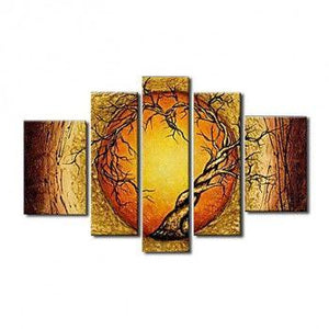 Extra Large Wall Art Set, Abstract Art Painting, 5 Piece Canvas Art, Moon and Tree of Life Painting-LargePaintingArt.com