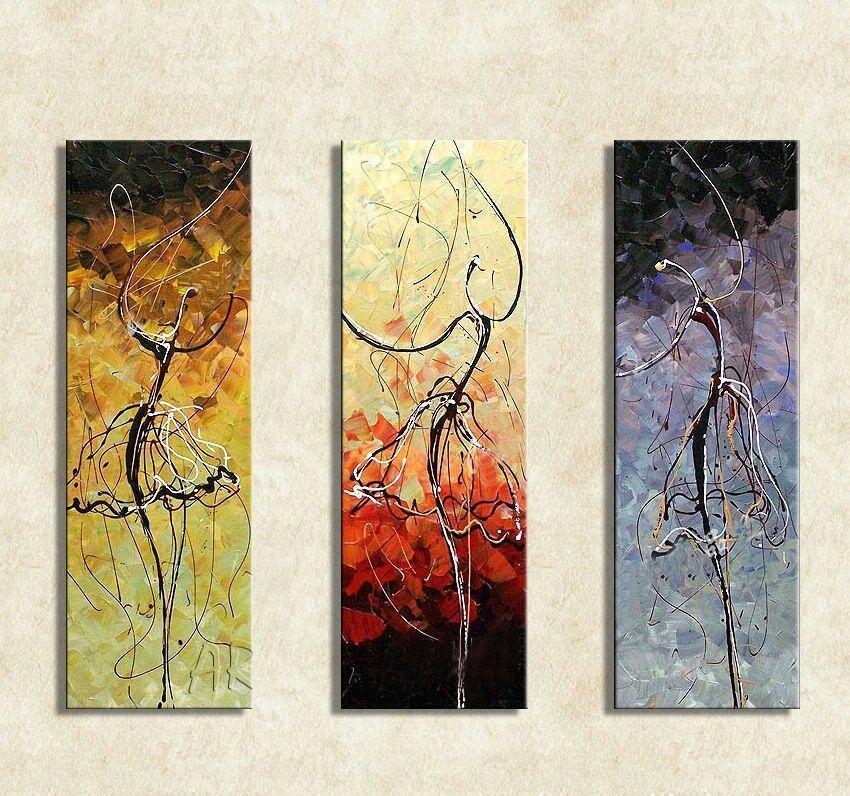 Abstract Painting, Ballet Dancer Painting, Bedroom Wall Art, Canvas Painting, Acrylic Art, 3 Piece Wall Art-LargePaintingArt.com