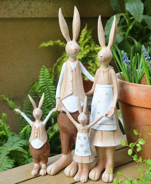 Lovely Rabbit Family Statue for Garden, Unique Modern Garden Sculptures, Beautiful Cute Garden Courtyard Ornaments, Creative Villa Outdoor Decor Gardening Ideas-LargePaintingArt.com