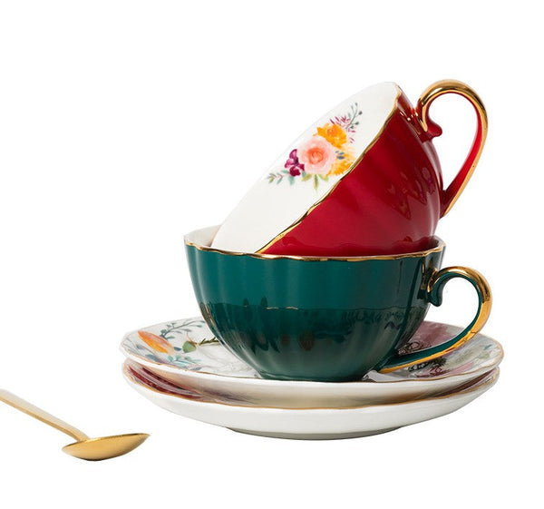 Elegant Ceramic Coffee Cups, Beautiful British Tea Cups, Creative Bone China Porcelain Tea Cup Set, Unique Tea Cups and Saucers in Gift Box-LargePaintingArt.com
