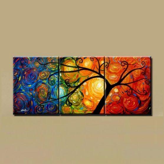 Canvas Painting, Abstract Art Painting, 3 Piece Canvas Art, Tree of Life Painting, Large Group Painting-LargePaintingArt.com