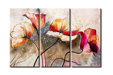 Flower Paintings, 3 Piece Wall Painting, Modern Contemporary Paintings, Acrylic Flower Paintings, Wall Art Paintings-LargePaintingArt.com