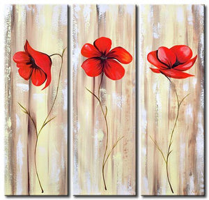 Red Flower Painting, Acrylic Flower Paintings, Acrylic Wall Art Painting, Modern Contemporary Paintings-LargePaintingArt.com