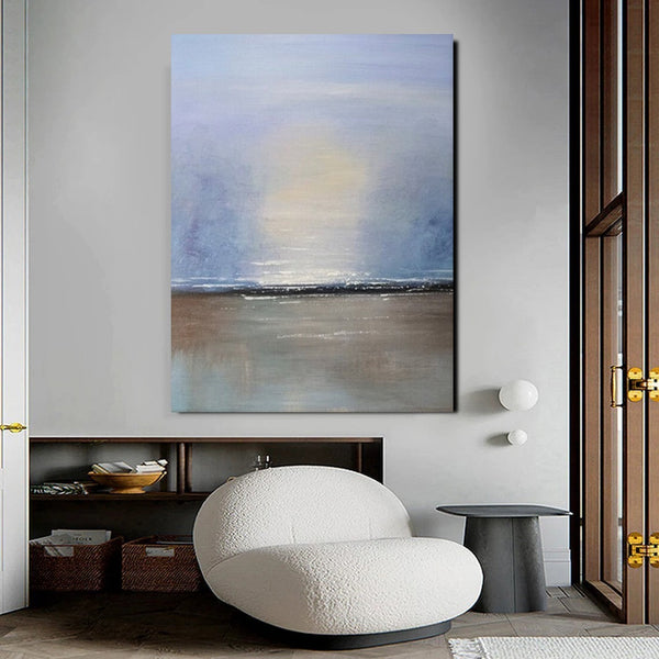 Study Room Wall Art Painting, Abstract Landscape Painting, Seascape Canvas Painting, Hand Painted Artwork, Large Paintings on Canvas-LargePaintingArt.com